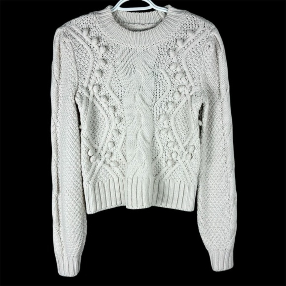Ivory Cable Knit‎ White Sweater Women XS Grandmacore Cozy NEW